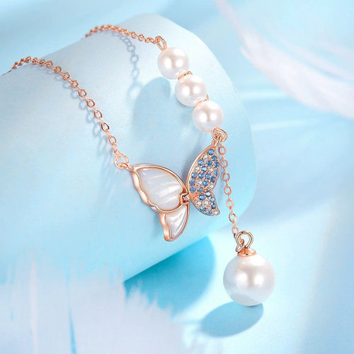 Enchanted Butterfly Pearl Necklace – 925 Sterling Silver By Signature Jewelry