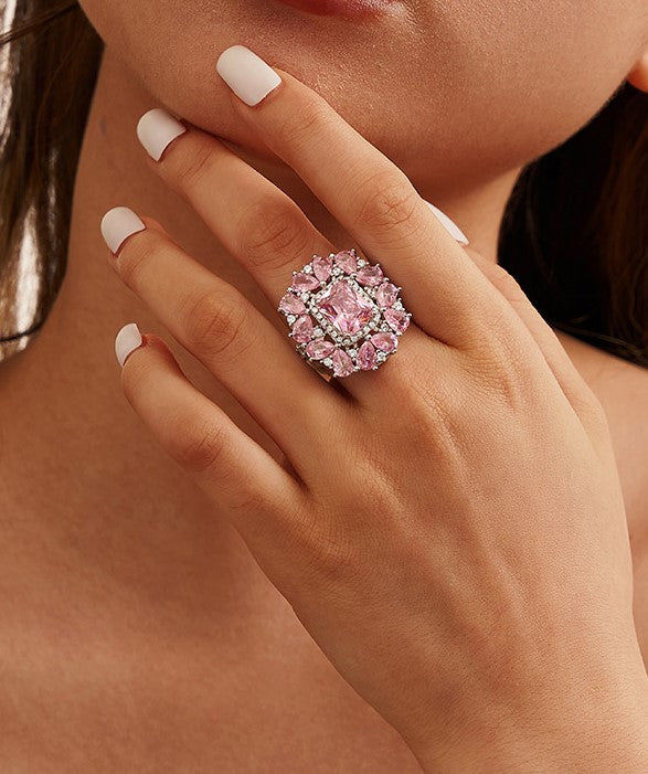 خاتم Signature Jewelry الفضي الإسترليني عيار 925 بإشراقة وردية