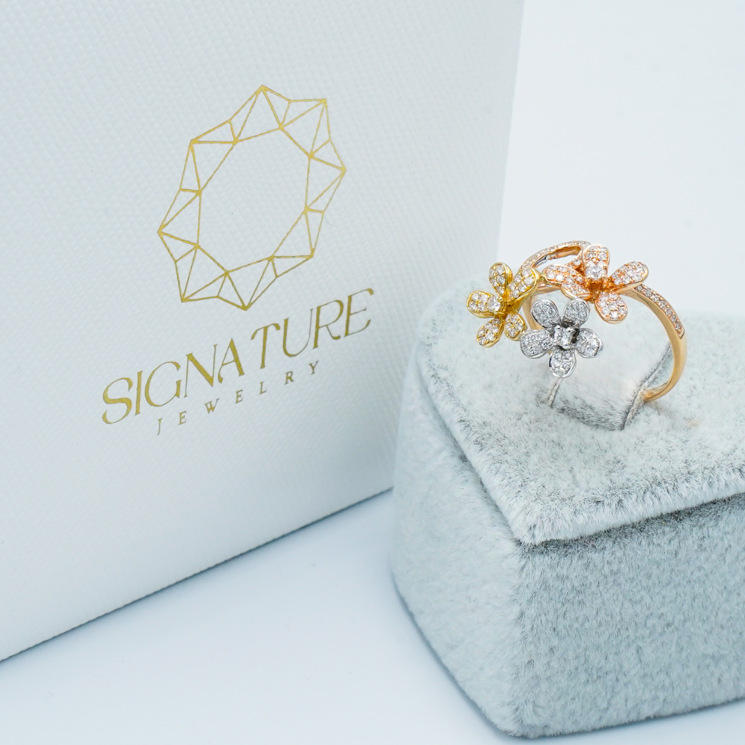 Amazing Floral Rose gold & Diamond Ring By Signature Jewelry