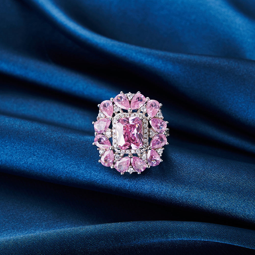 خاتم Signature Jewelry الفضي الإسترليني عيار 925 بإشراقة وردية