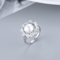 خاتم فلورال بيرل فضة استرلينية 925 مع أحجار زركون من Signature Jewelry