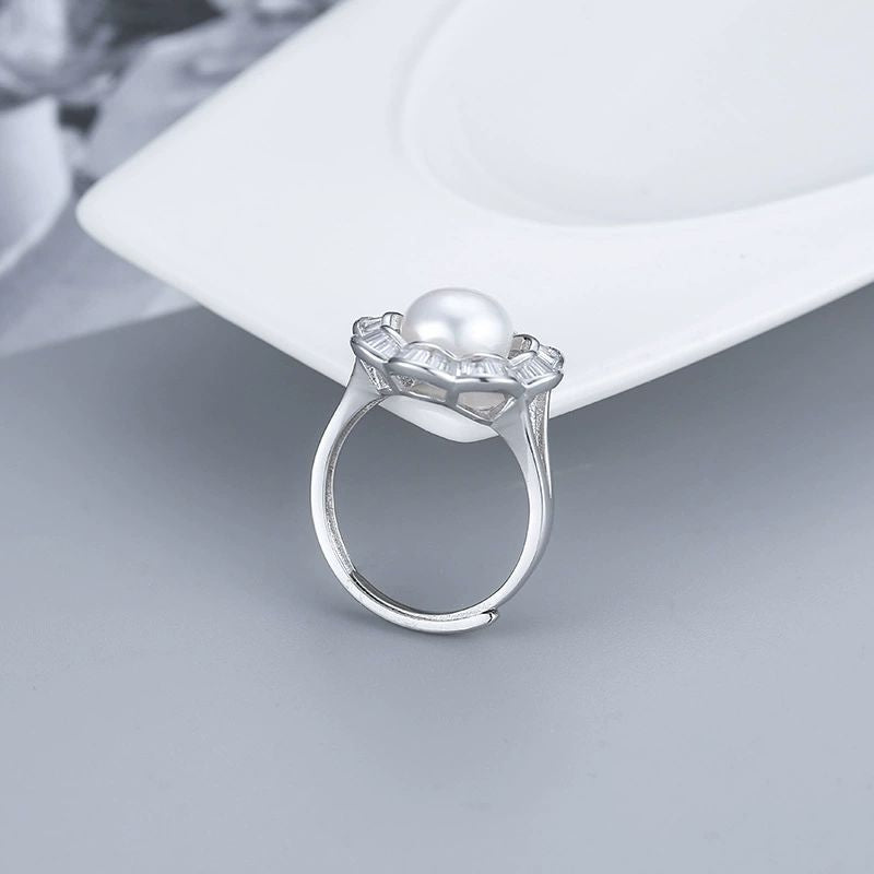 خاتم فلورال بيرل فضة استرلينية 925 مع أحجار زركون من Signature Jewelry