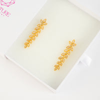 Golden Leaf Cascade Brass & Zircon Earrings