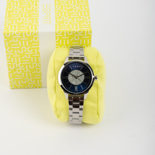 ESPRIT Women's Silver Watch With Dark Blue Glitter Dial And Stainless Steel Bracelet
