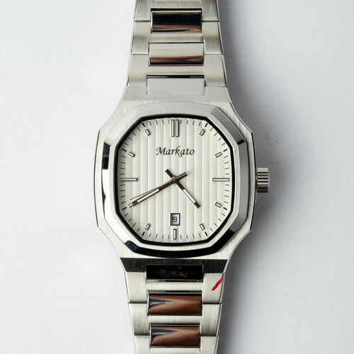 Markato – Men's 38 MM Silver Stainless Steel Quartz Watch