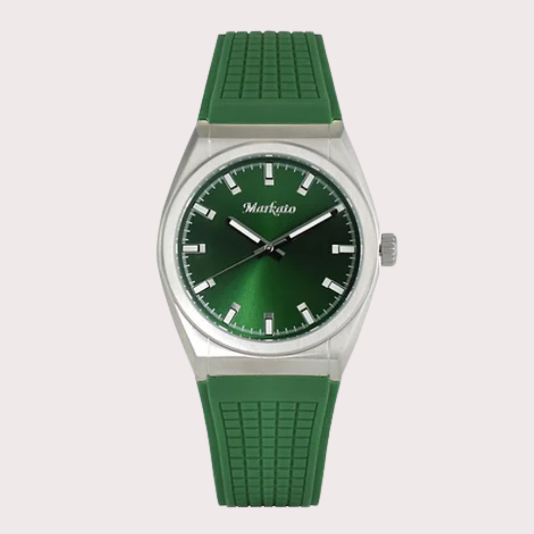 MARKATO Men Watch with Green Dial & Rubber Strap