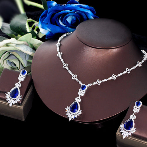 Elegant Sapphire Blue Zircon Half Set – Necklace & Earrings