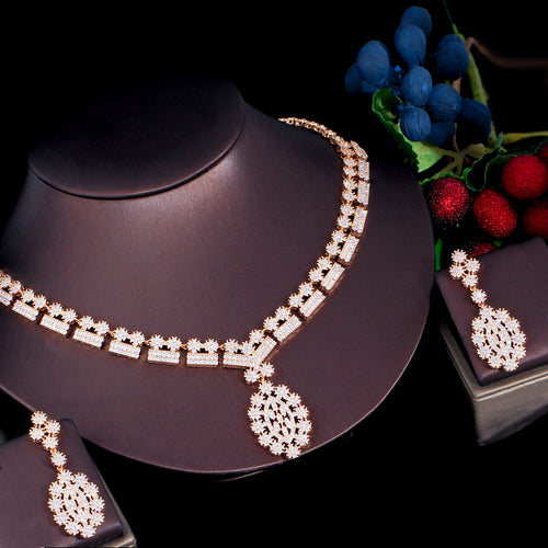 Elegant Cubic Zirconia Necklace and Earrings Set