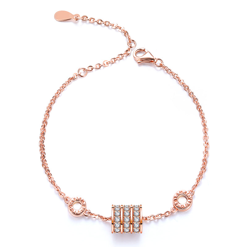 Signature Rose Gold Barrel Bracelet - 925 Sterling Silver with Crystal Detailing