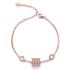Signature Rose Gold Barrel Bracelet - 925 Sterling Silver with Crystal Detailing