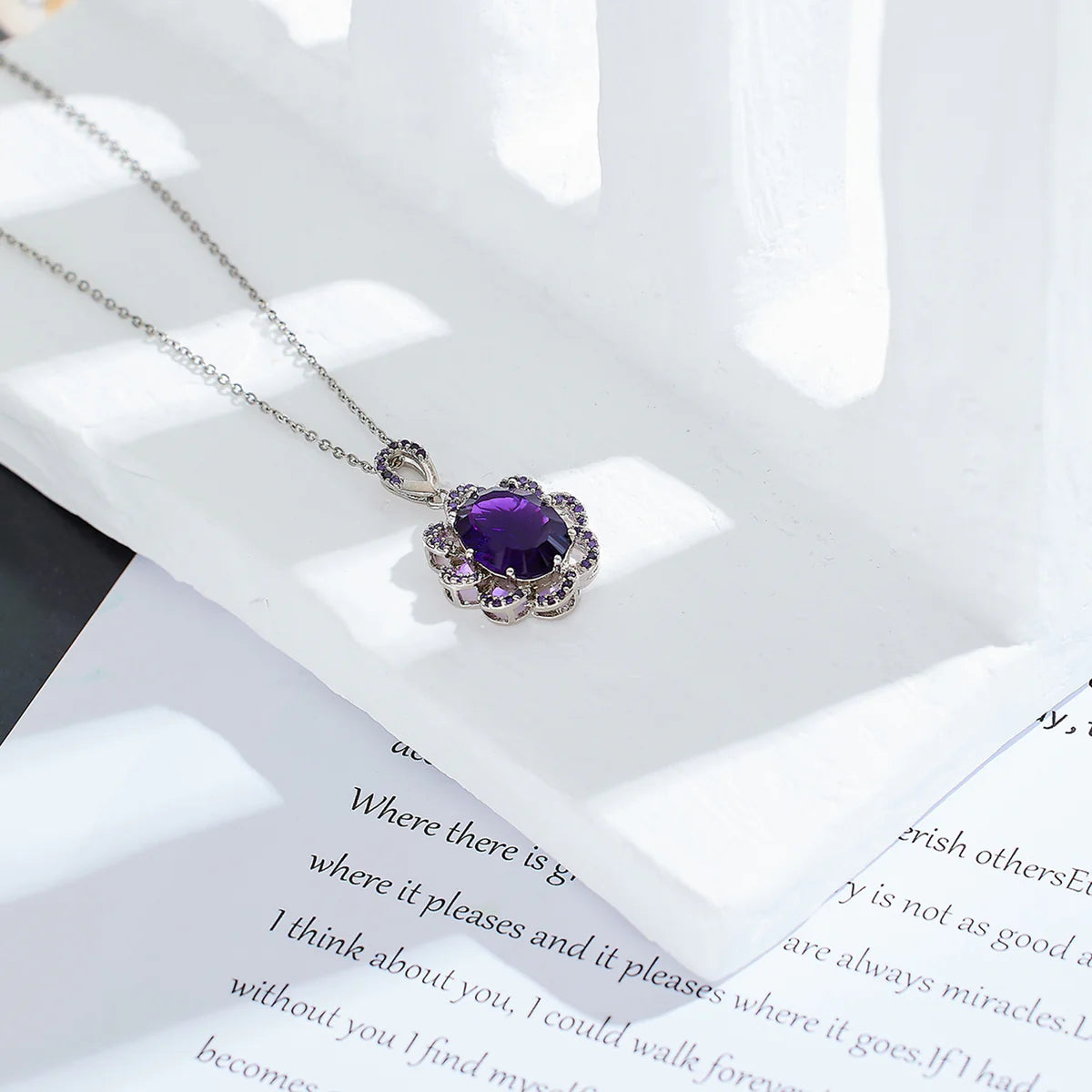 Signature Jewelry – Amethyst Bloom Stainless Steel Necklace