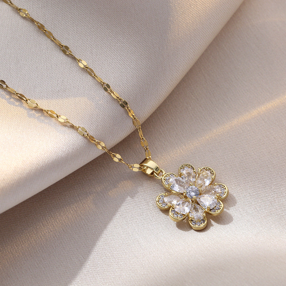 Signature Jewelry – Sparkling Blossom Stainless Steel Necklace with Brass Pendant