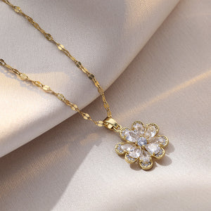 Signature Jewelry – Sparkling Blossom Stainless Steel Necklace with Brass Pendant