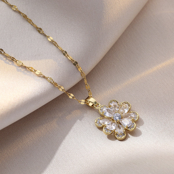 Signature Jewelry – Sparkling Blossom Stainless Steel Necklace with Brass Pendant