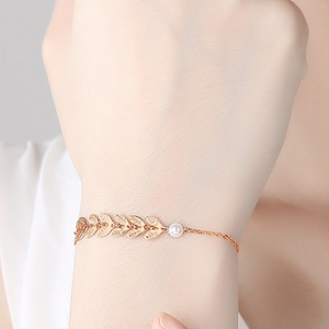Nature-Inspired Leaf Bracelet - 925 Sterling Silver with Pearls By Signature Jewelry