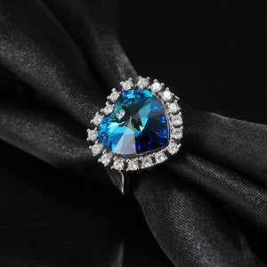 Signature Jewelry 925 Sterling Silver Blue Heart Halo Ring