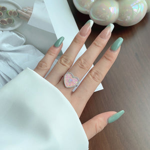 Signature Jewelry 925 Sterling Silver Pink Opal Heart Ring