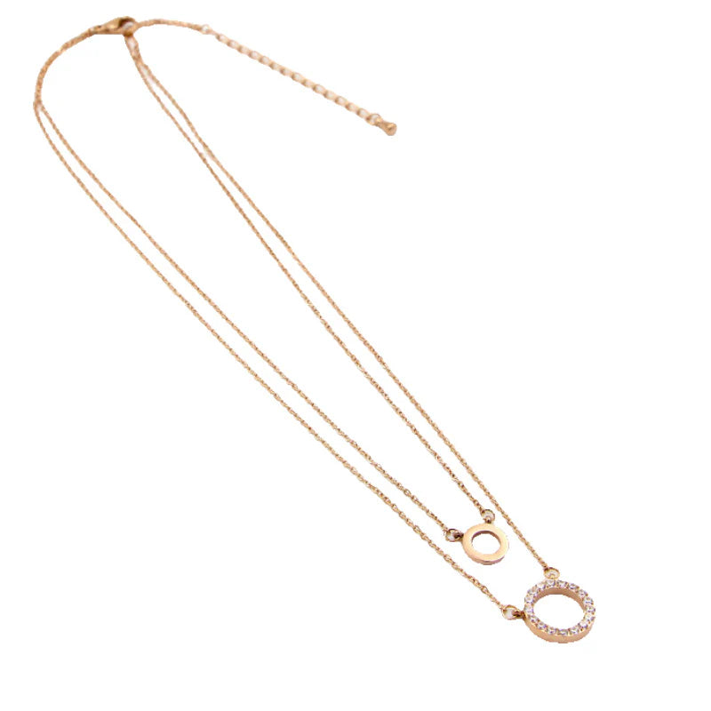 Signature Jewelry – Golden Harmony Double Circle Stainless Steel Necklace