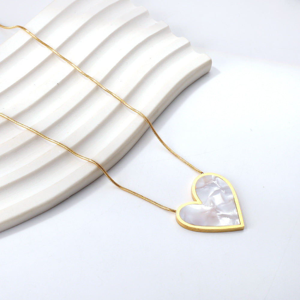 Signature Jewelry – Mother of Pearl Heart Stainless Steel Necklace