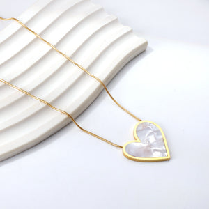 Signature Jewelry – Mother of Pearl Heart Stainless Steel Necklace