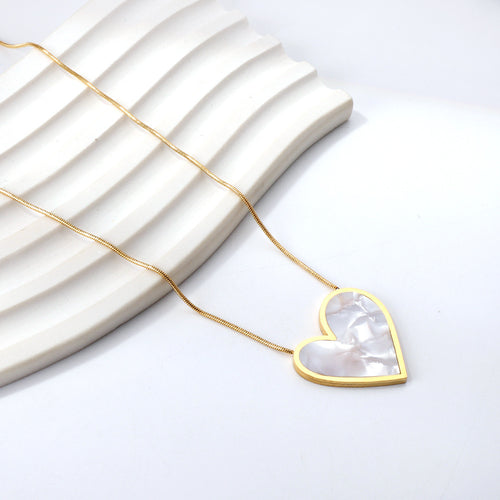 Signature Jewelry – Mother of Pearl Heart Stainless Steel Necklace