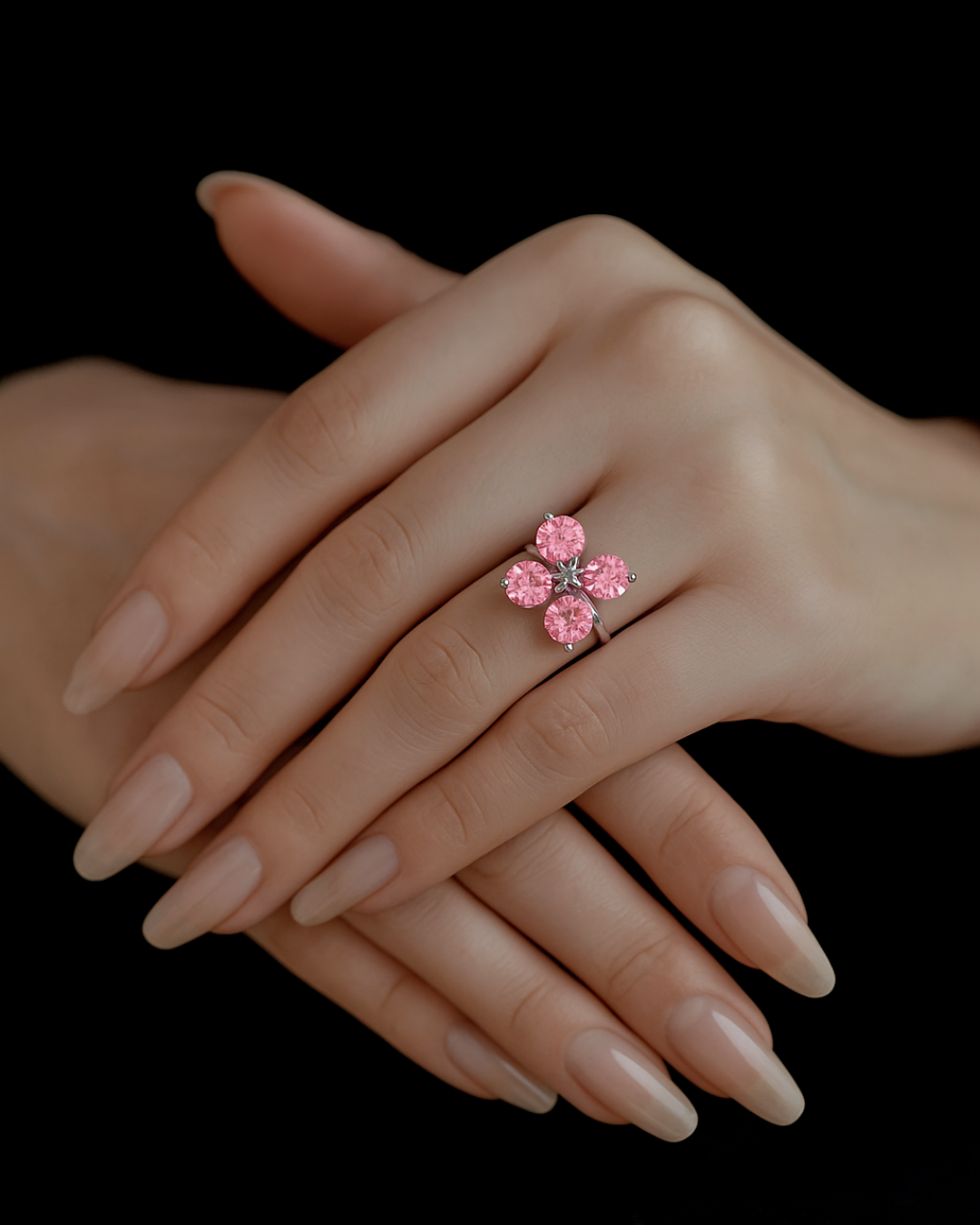 Signature Jewelry 925 Sterling Silver Pink Zircon Floral Ring