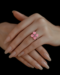 Signature Jewelry 925 Sterling Silver Pink Zircon Floral Ring