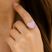 Signature Jewelry 925 Sterling Silver Pink Opal Heart Ring