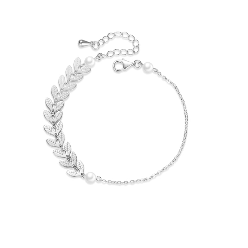 Nature-Inspired Leaf Bracelet - 925 Sterling Silver with Pearls By Signature Jewelry