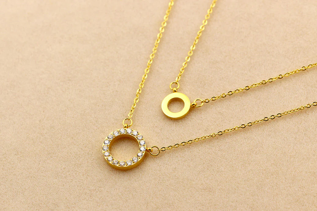 Signature Jewelry – Golden Harmony Double Circle Stainless Steel Necklace