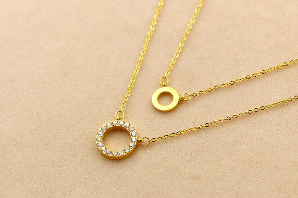 Signature Jewelry – Golden Harmony Double Circle Stainless Steel Necklace