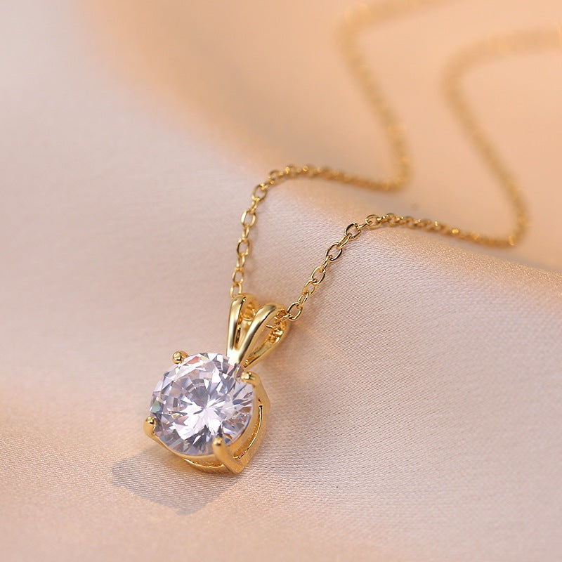 Signature Radiant Solitaire Gold Stainless Steel Necklace