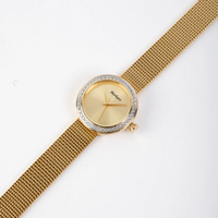 Red Flowers Arrangement with MARKATO Women Watch with Golden Dial & Silver Strap