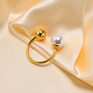 Luna Pearl Open Ring – Gold Stainless Steel Ring by Signature Jewelry