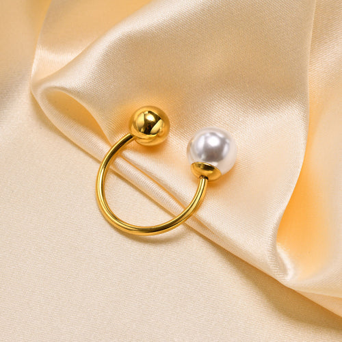 Luna Pearl Open Ring – Gold Stainless Steel Ring by Signature Jewelry