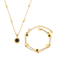 Roman Numeral Disc Necklace & Bracelet Set – Gold