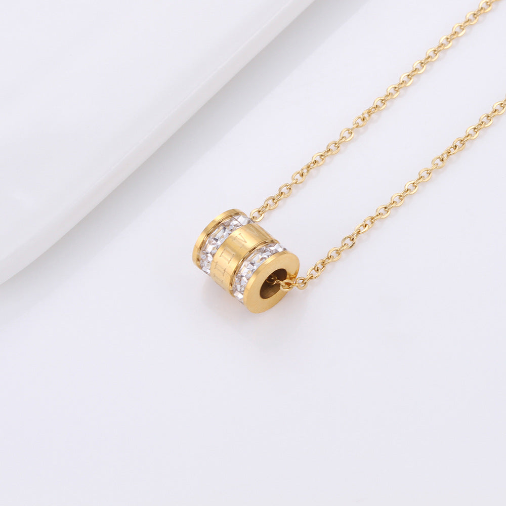 Signature Roman Barrel Necklace – Gold & Crystal Stainless Steel