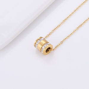 Signature Roman Barrel Necklace – Gold & Crystal Stainless Steel