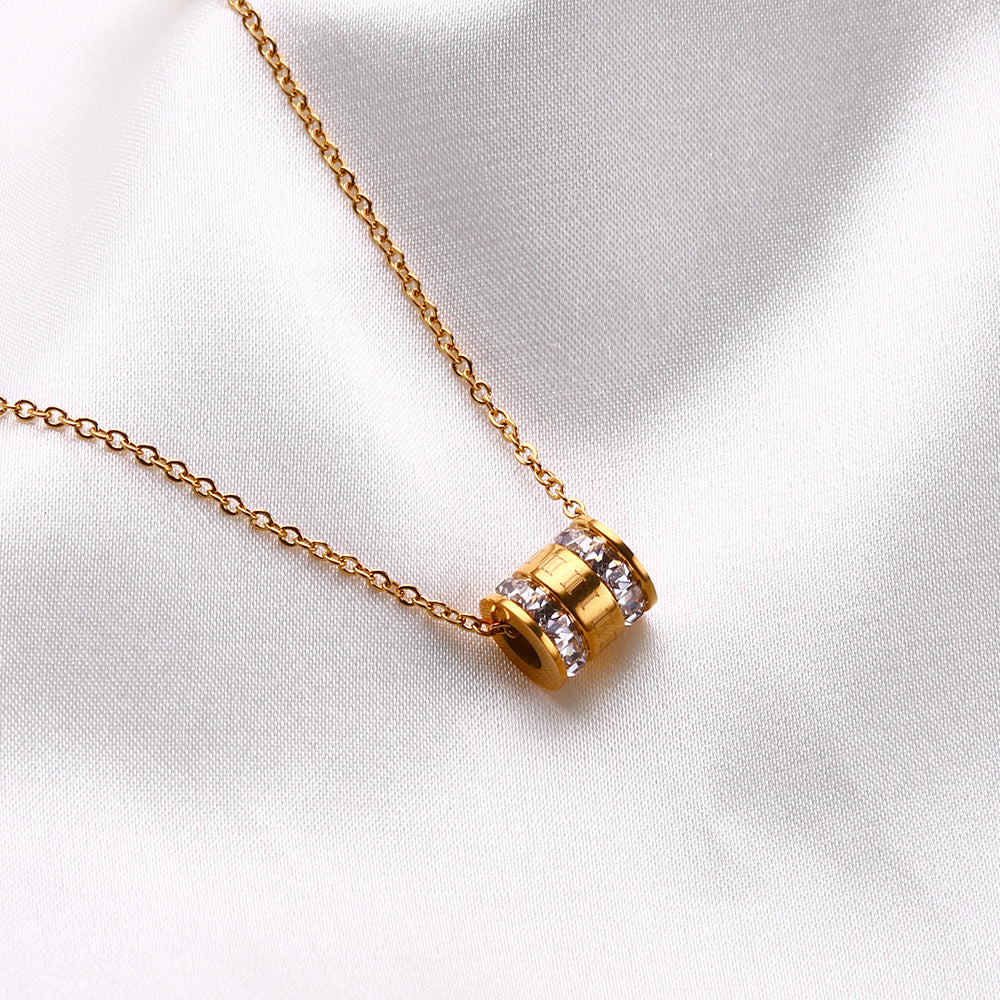 Signature Roman Barrel Necklace – Gold & Crystal Stainless Steel