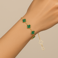 Signature Jewelry 925 Silver Gold-Plated Green Gemstone Clover Bracelet