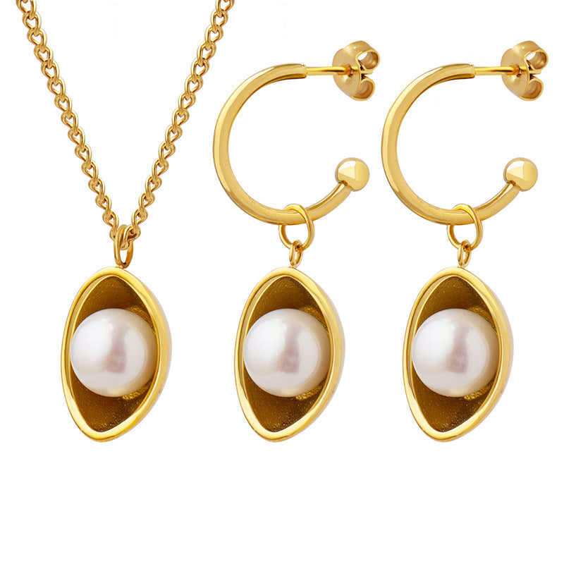 Signature Golden Pearl Orbit Half Set – Stainless Steel Elegance