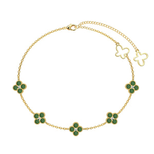 Signature Jewelry 925 Silver Gold-Plated Green Gemstone Clover Bracelet