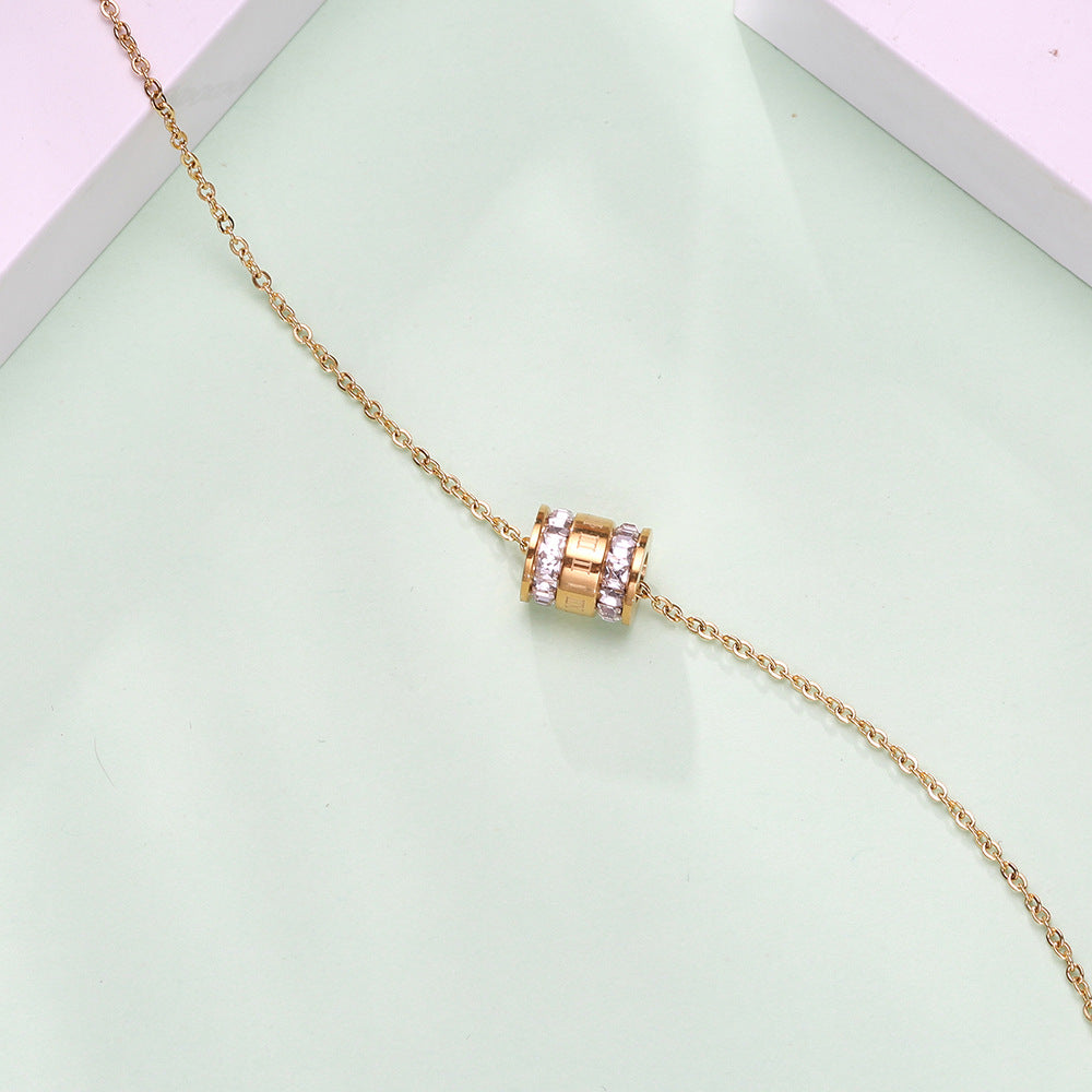 Signature Roman Barrel Necklace – Gold & Crystal Stainless Steel