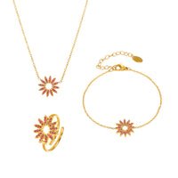 Pink Floral Radiance: Necklace, Ring & Bracelet Set