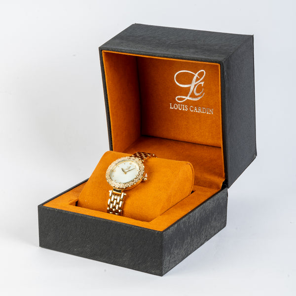 Louis Cardin Women's Gold-Plated Crystal Bezel Watch