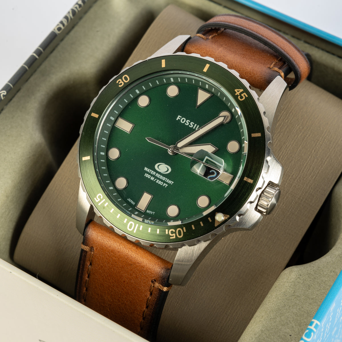 Fossil Men's Blue Dial Leather Watch