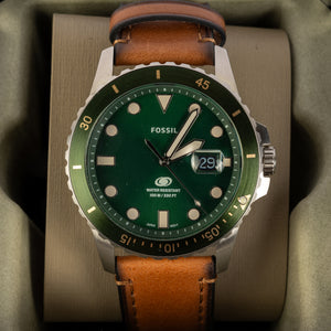 Fossil Men's Blue Dial Leather Watch