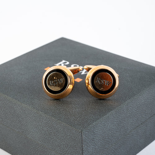 RSW Black & Gold-Tone Round Cufflinks