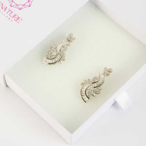 Elegant Brass & Zircon Floral Earrings