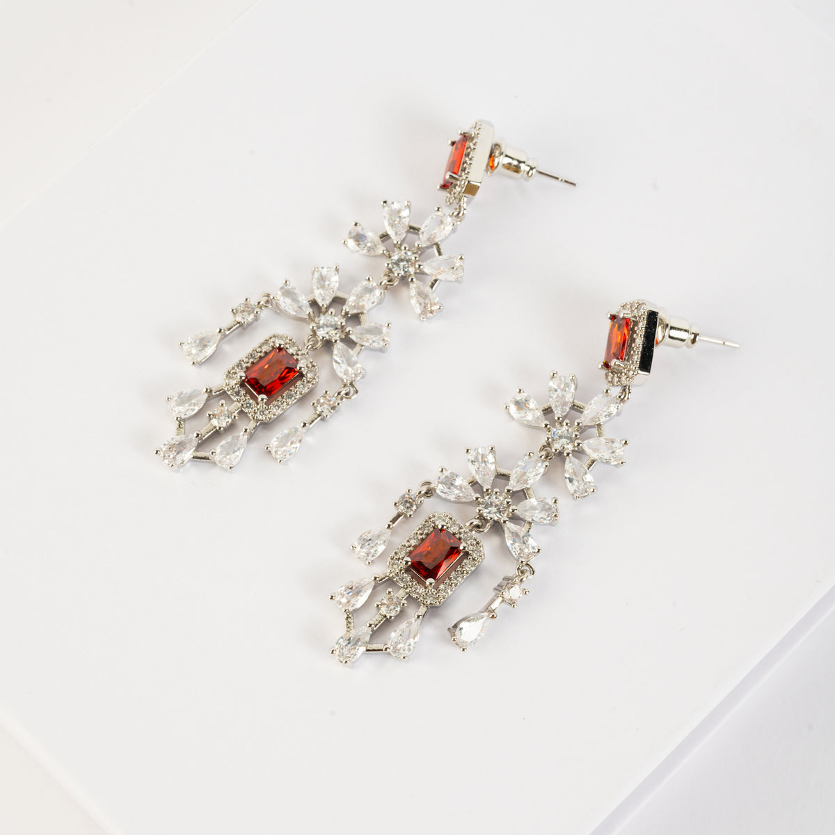 Luxury Silver-Tone Zircon Chandelier Earrings